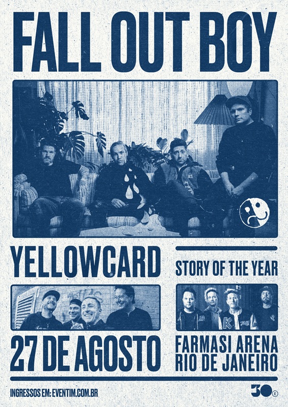 Fall Out Boy, Yellowcard e Story Of The Year tocam no RJ dia 27/8. Ingressos à venda em 4/6 no site da Eventim.